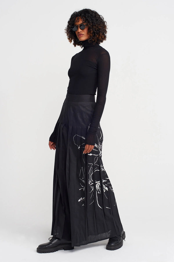 Nu Printed Wide Pleated Trousers Black/W/Silver