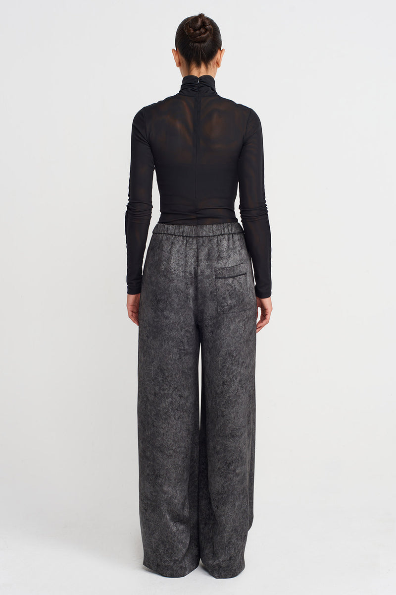 Nu Washed Effect Wide-Leg Trousers Off White/Black