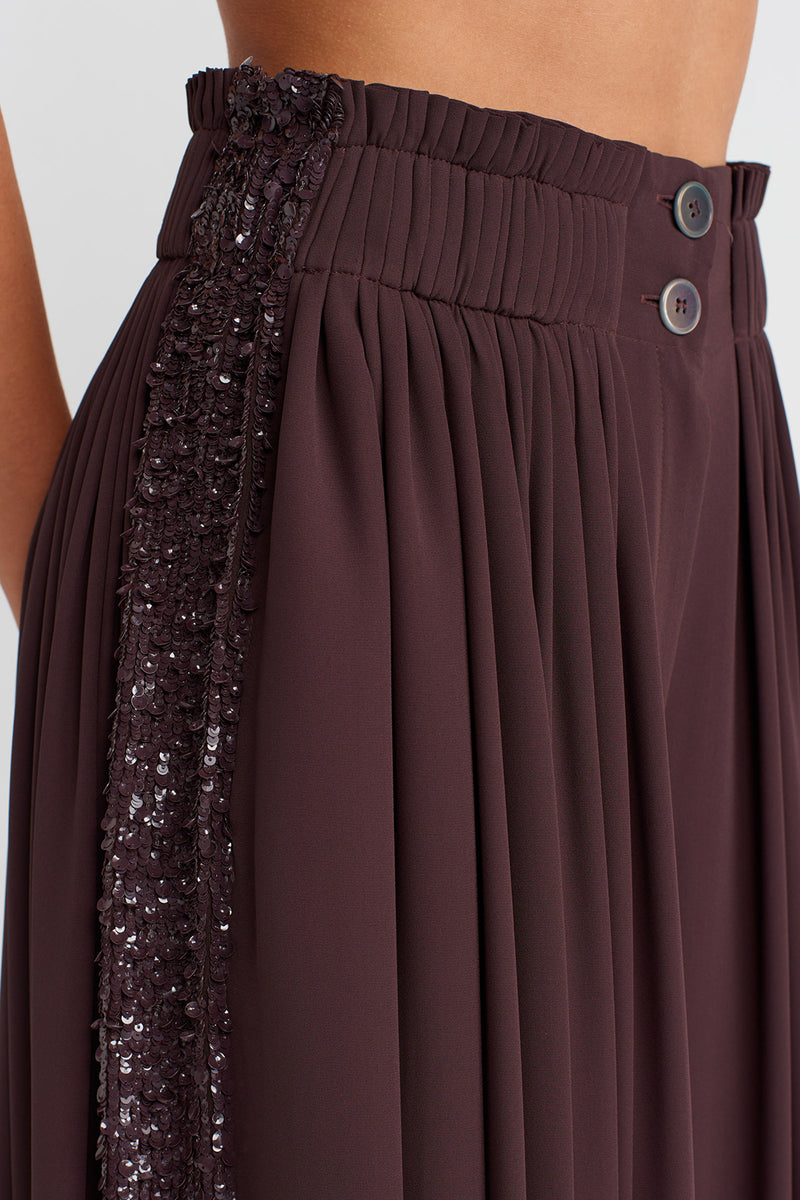Nu Wide-Leg Pants With Sequin Embroidery On Sides Eggplant
