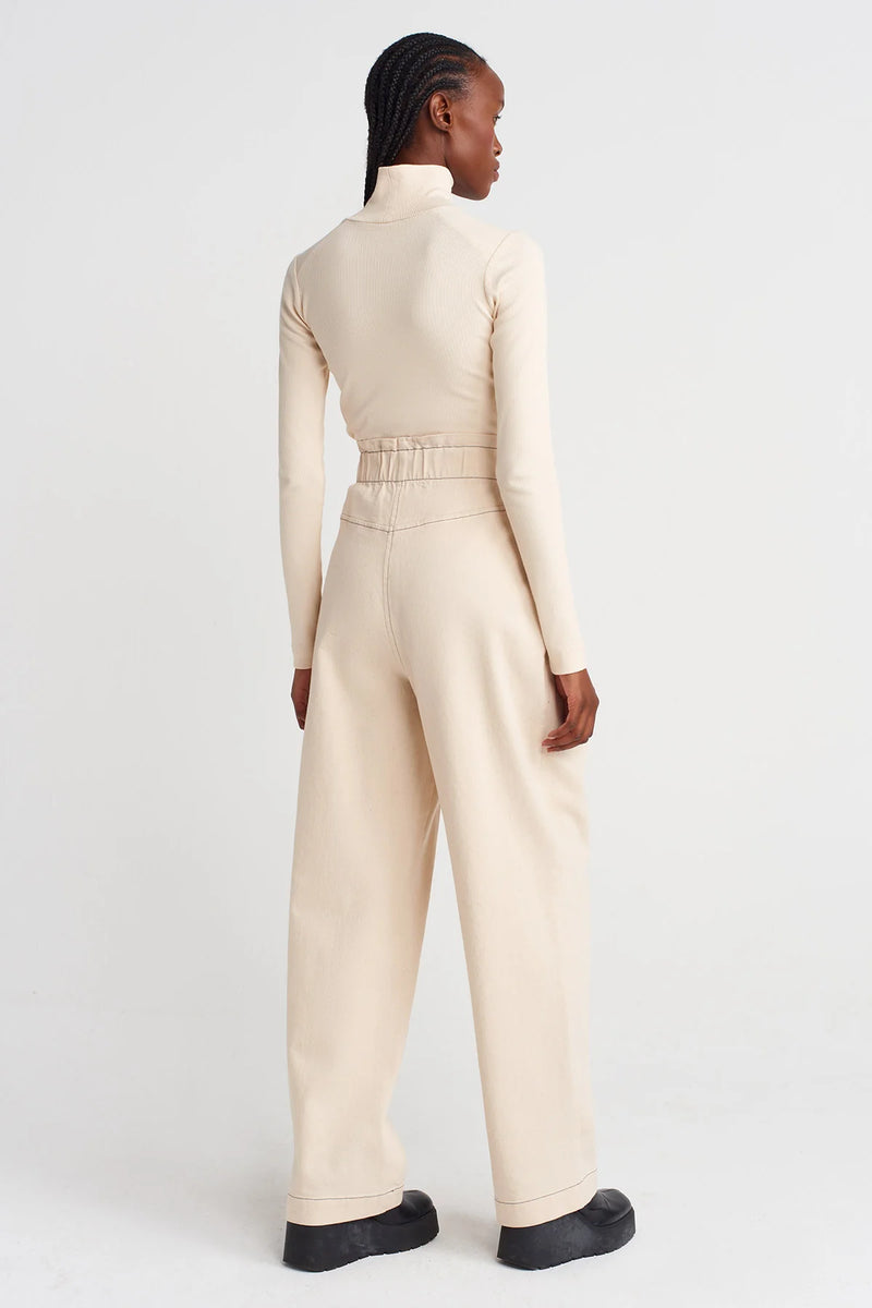 Nu High Waist Pleated Denim Trousers Natural