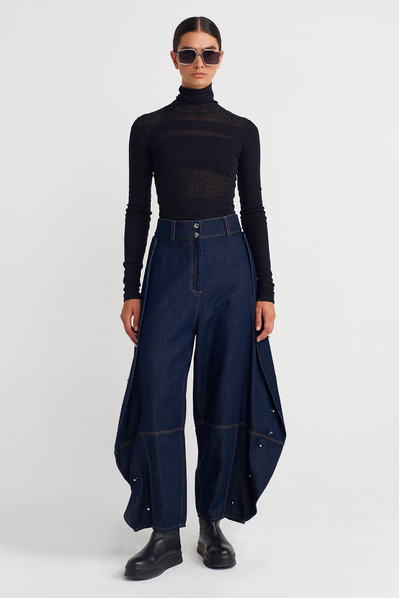 Nu Wide-Leg Denim Pants With Metal Accessories Indigo