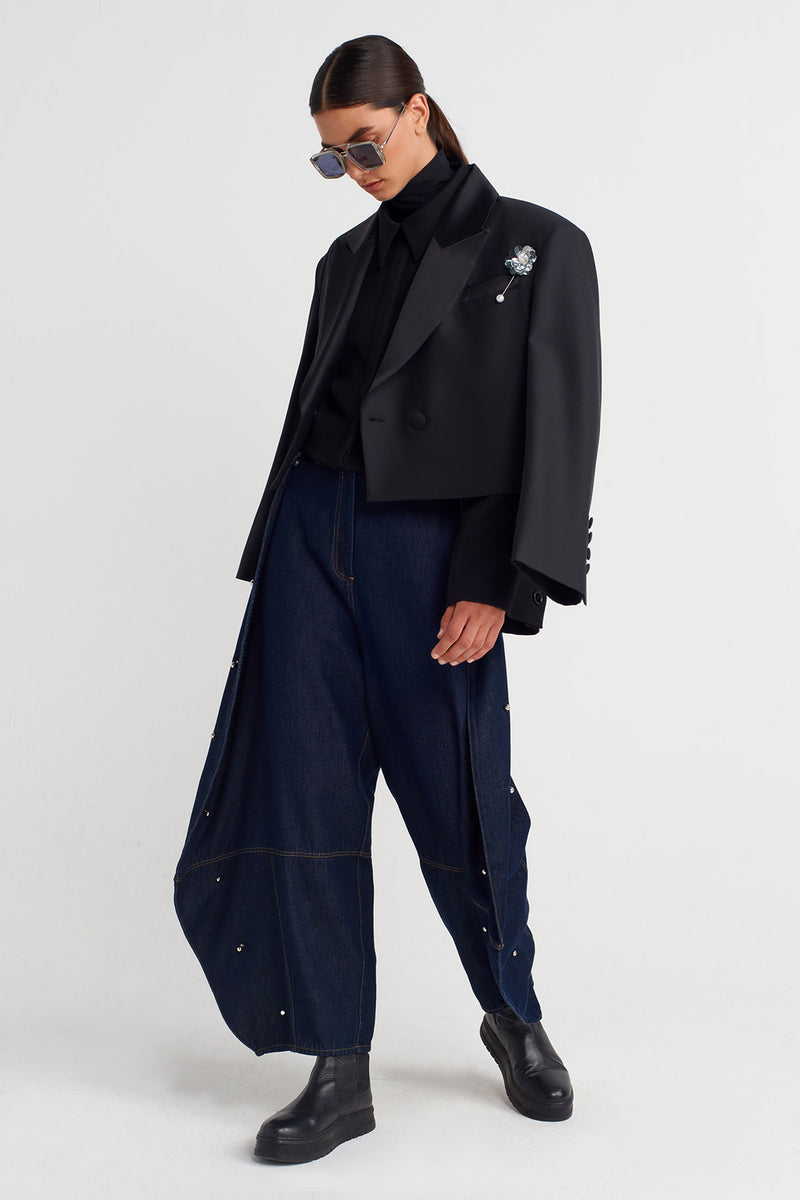 Nu Wide-Leg Denim Pants With Metal Accessories Indigo