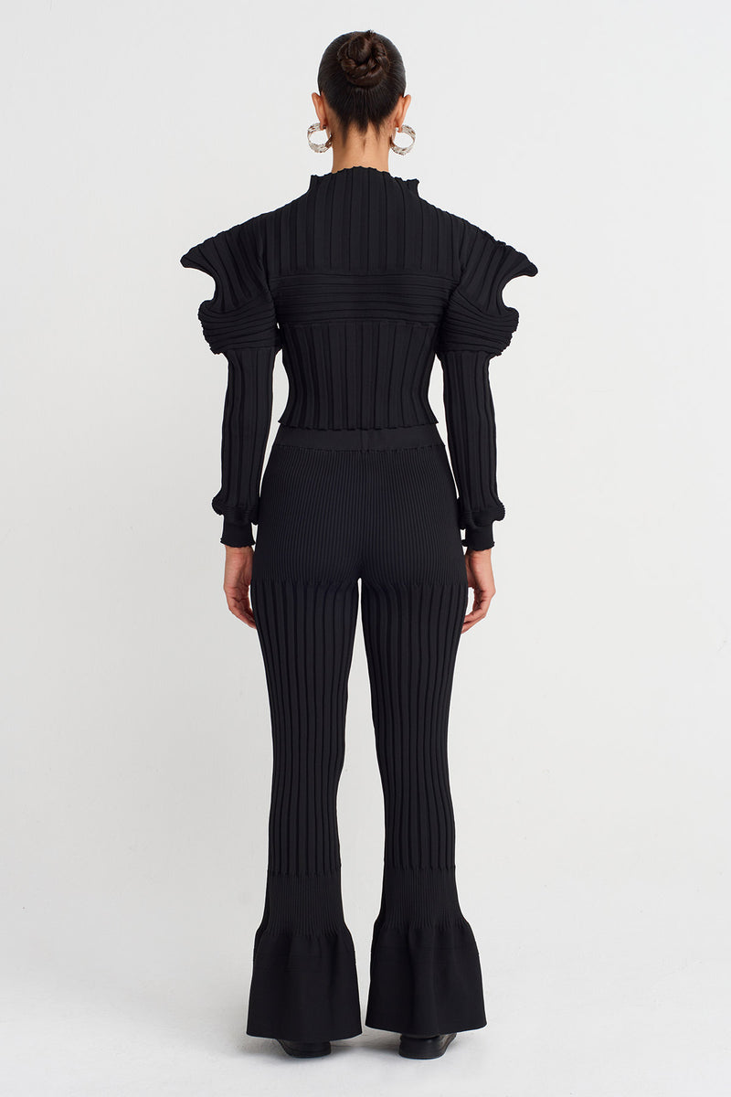 Nu High Waist Knitted Trousers Black