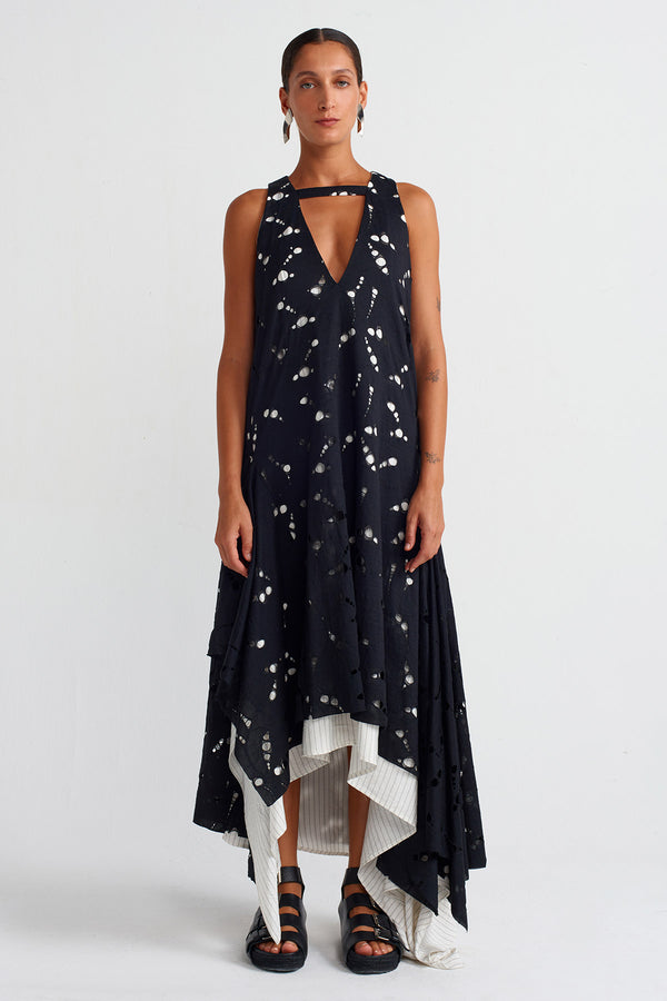 Nu Striped Lined Lace Dress Black