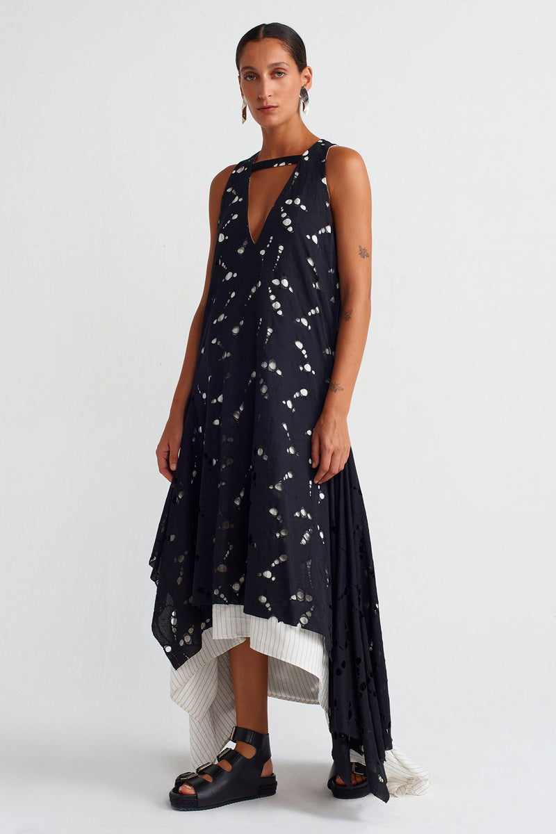 Nu Striped Lined Lace Dress Black