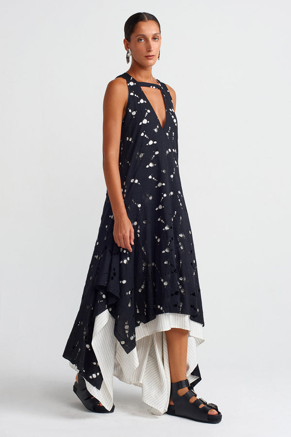 Nu Striped Lined Lace Dress Black