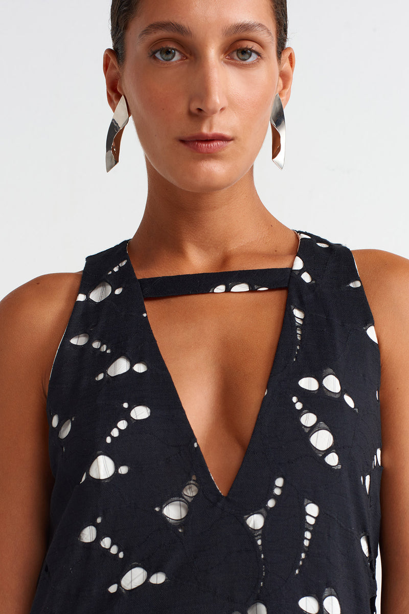 Nu Striped Lined Lace Dress Black
