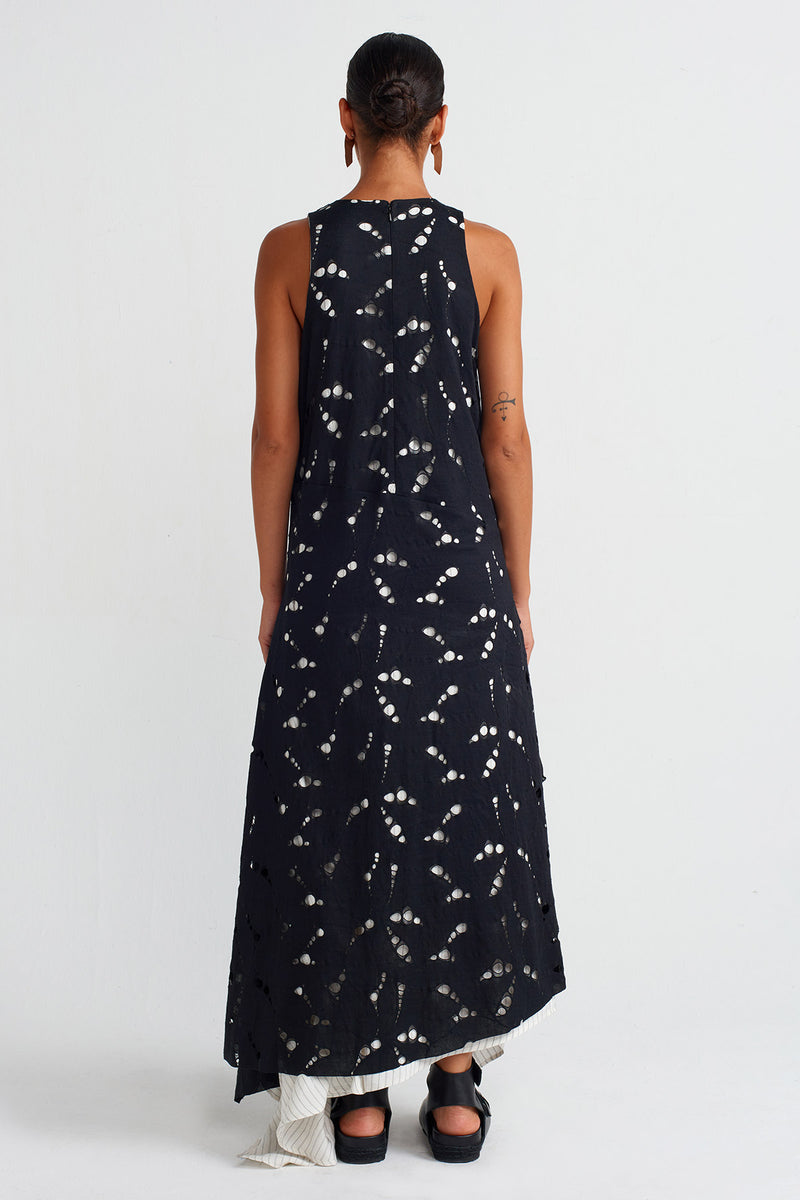 Nu Striped Lined Lace Dress Black