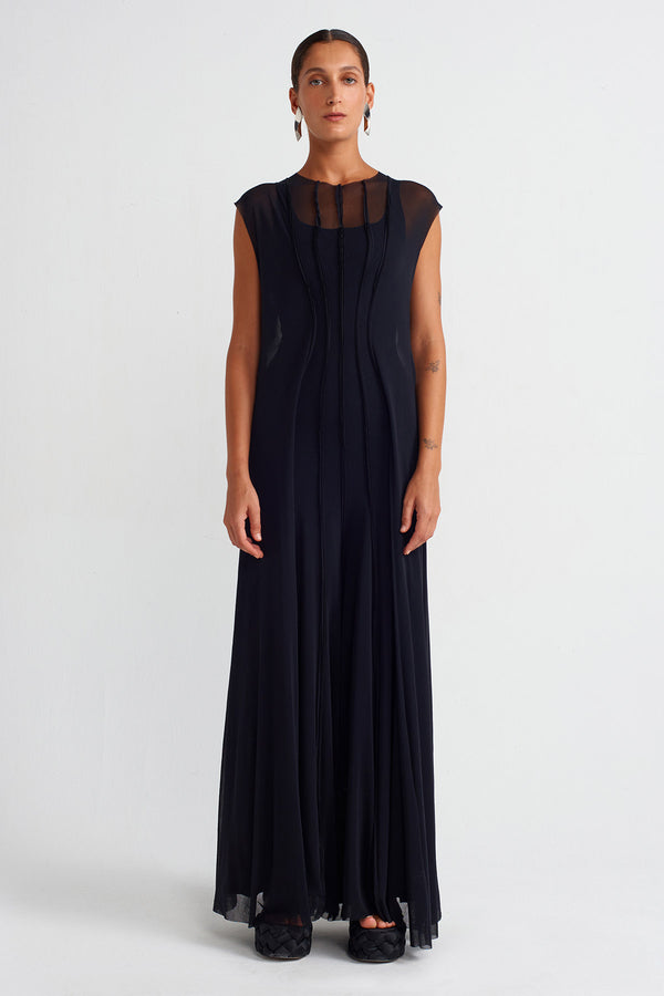 Nu Elegant Pleated Tulle Jumpsuit Black