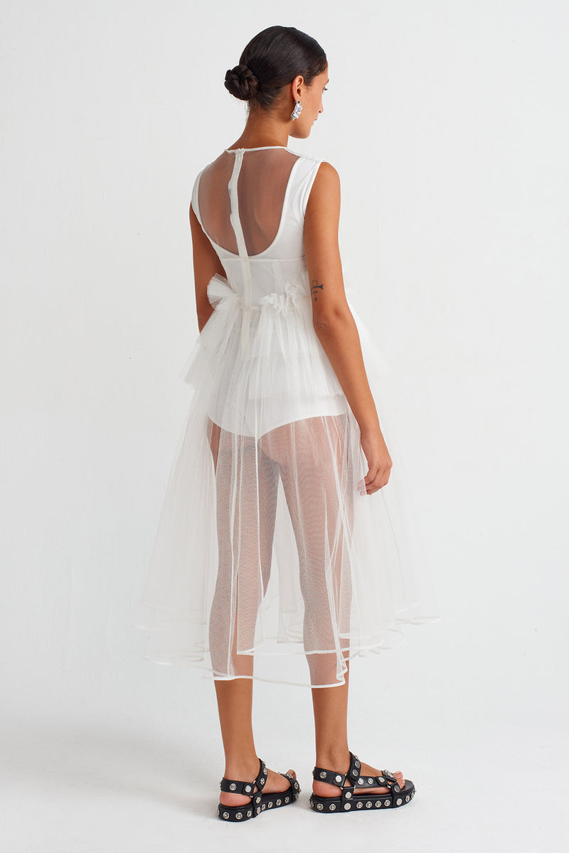 Nu Corset Detail Tulle Ball Gown Off White
