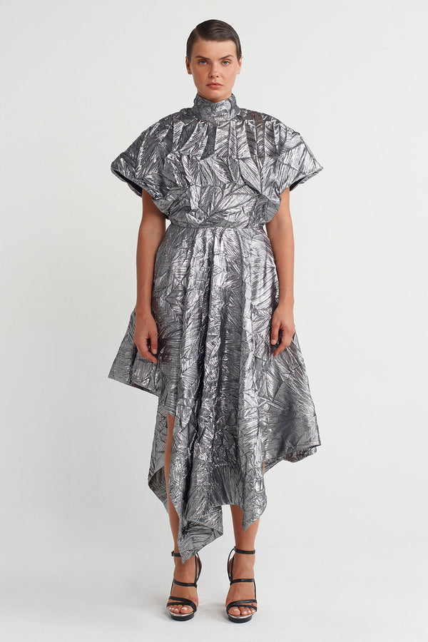 Nu Patterned Asymmetrical Dress Silver