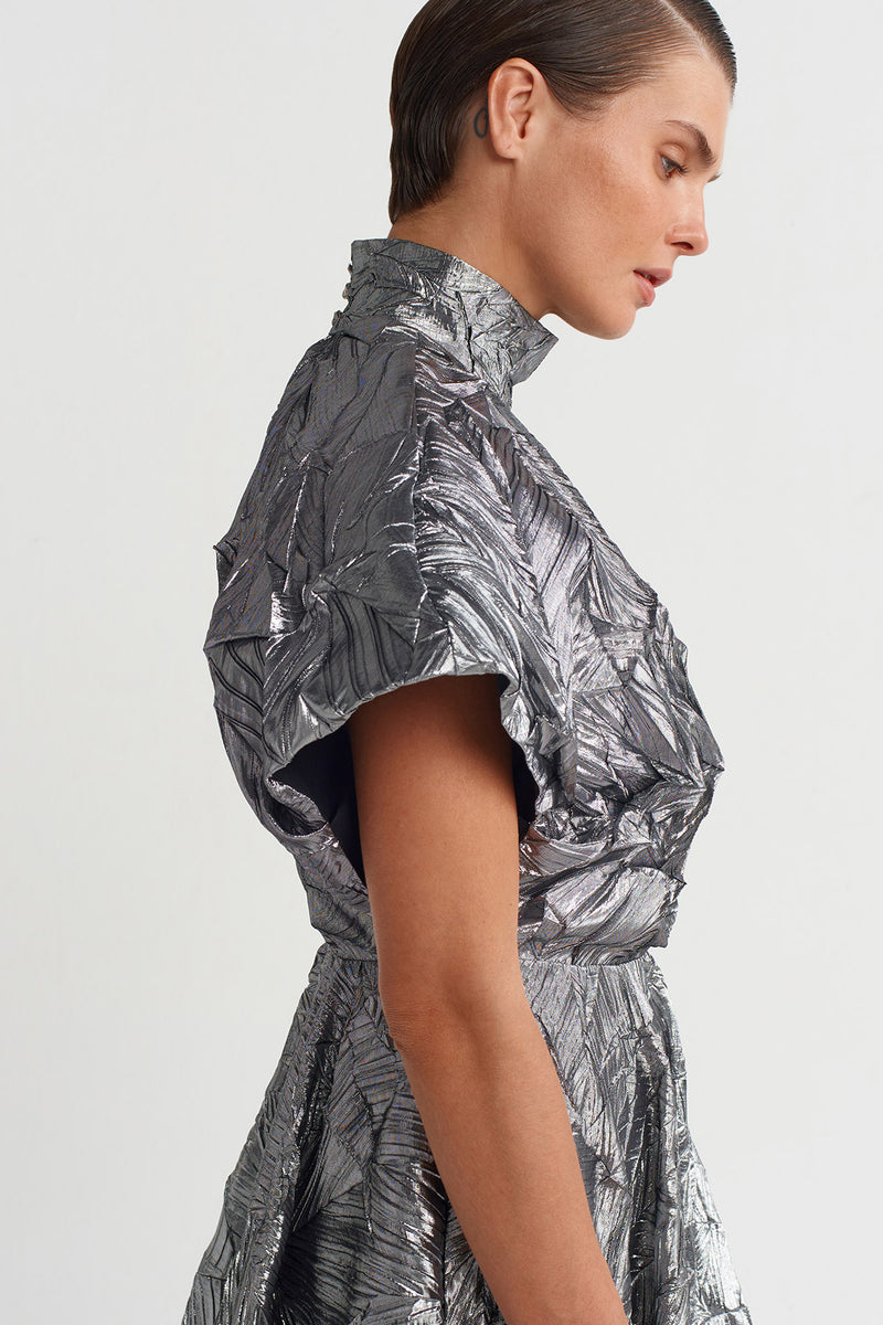 Nu Patterned Asymmetrical Dress Silver