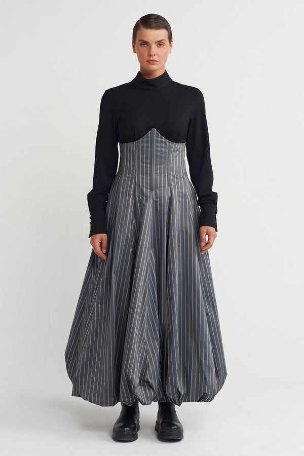 Nu Two-Piece Form Striped Dress Grey Melange-Black