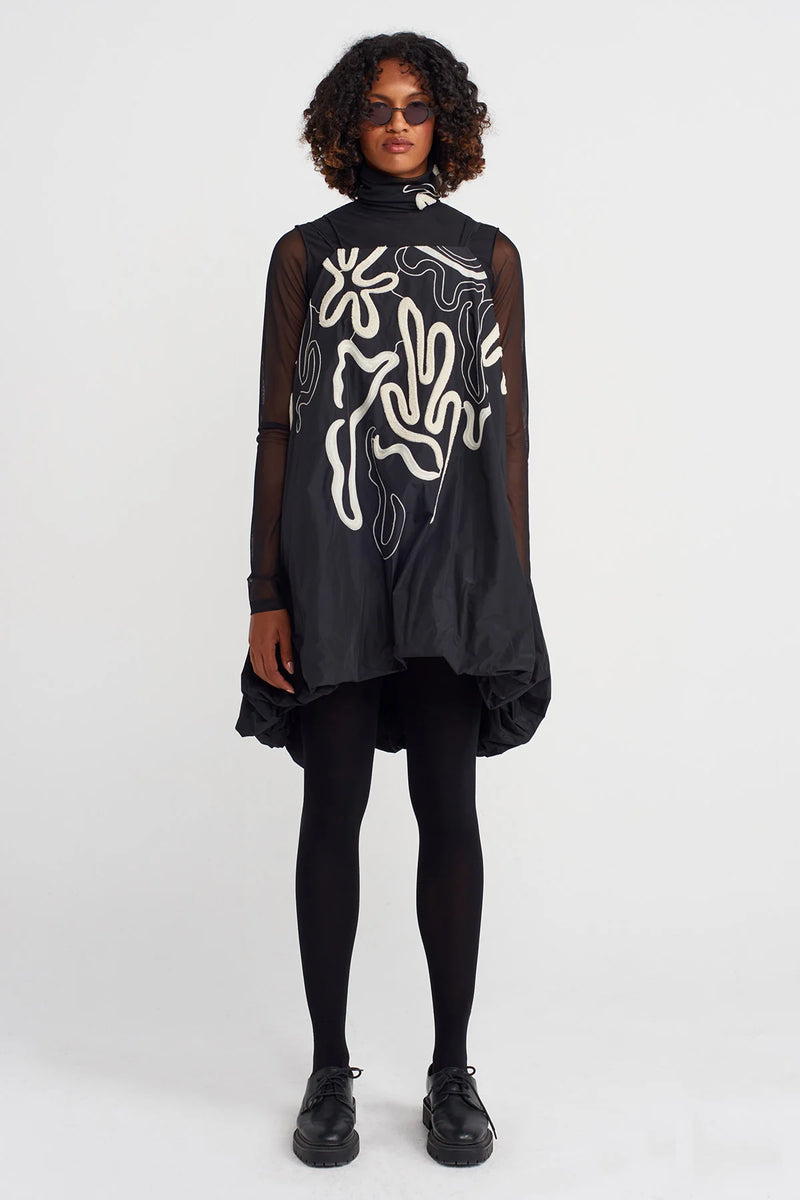 Nu Embroidered Strapped Taffeta Balloon Dress Natural/Black