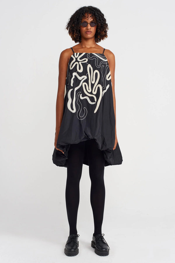 Nu Embroidered Strapped Taffeta Balloon Dress Natural/Black