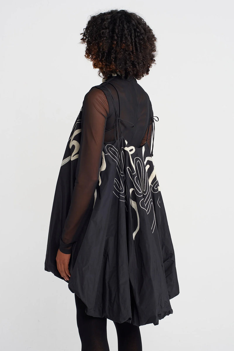 Nu Embroidered Strapped Taffeta Balloon Dress Natural/Black