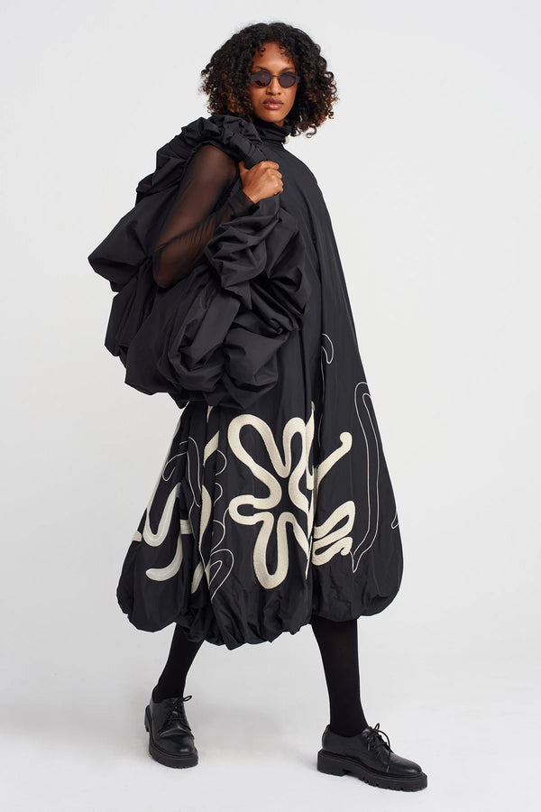 Nu Skirt Embroidered Taffeta Balloon Dress Natural/Black