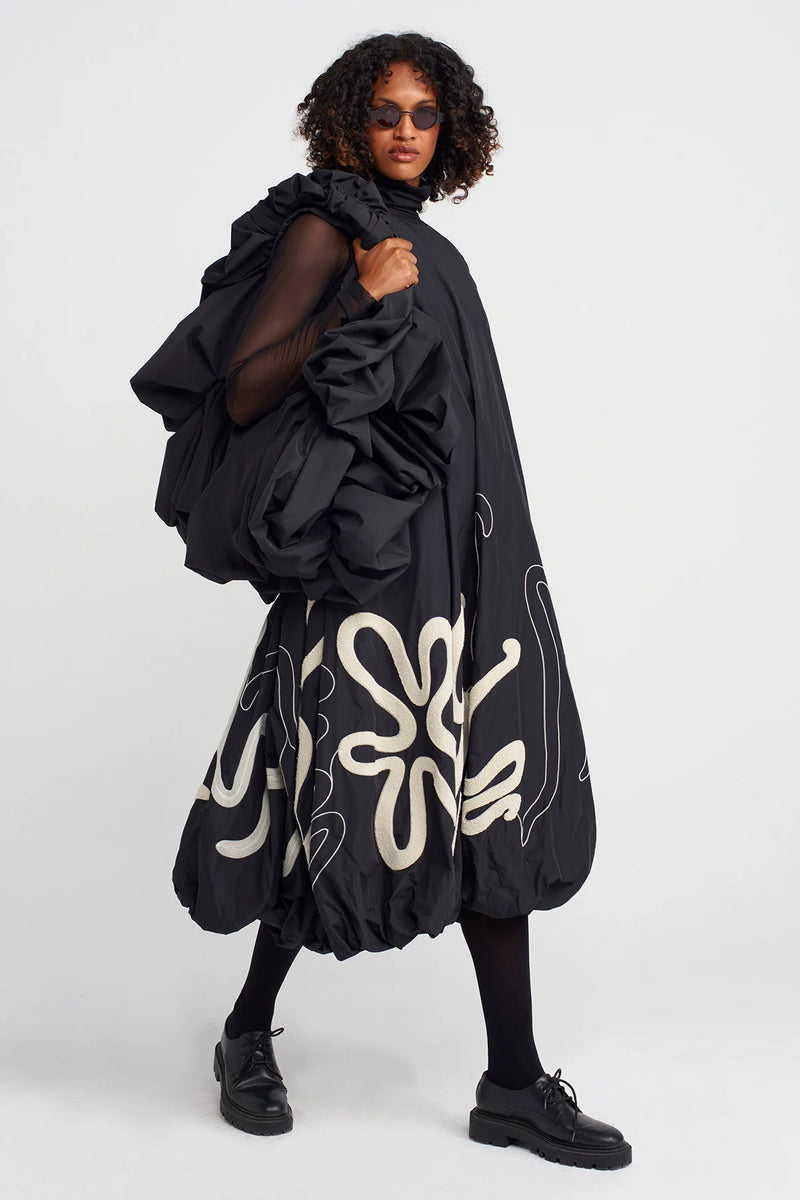 Nu Skirt Embroidered Taffeta Balloon Dress Natural/Black