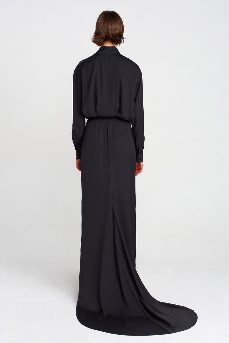 Nu Deep Slit, Tailed Dress Black