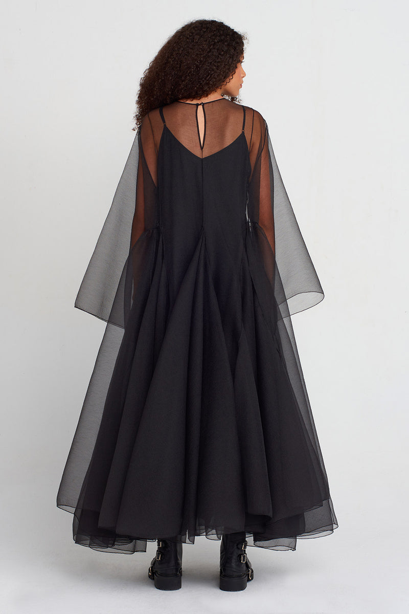 Nu Long Sleeve Organza Puffy Dress Black