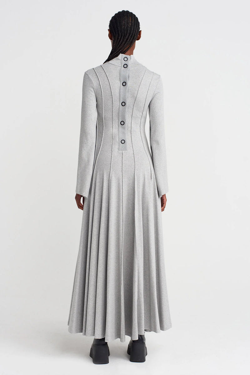 Nu Raw Seam, Snap-Back Waist-Fitted Long Dress Light Grey Melange