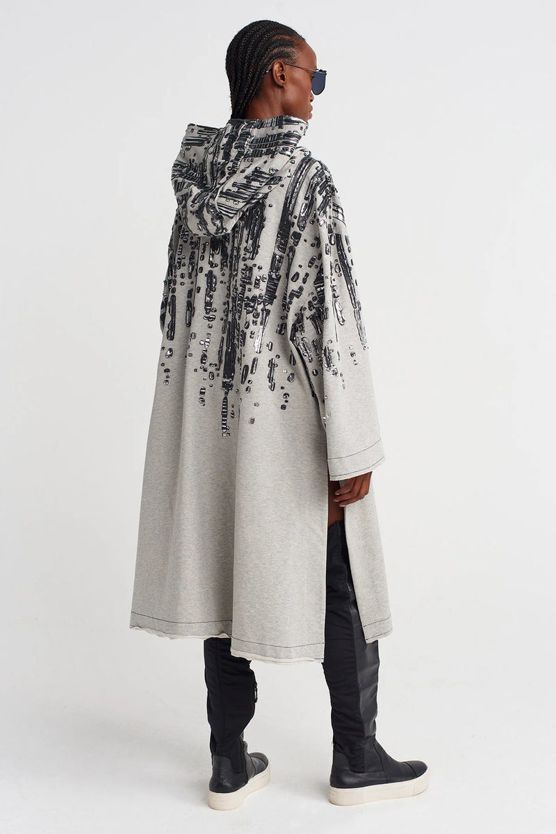Nu Embossed Foil Print Hooded Dress Light Grey Melange