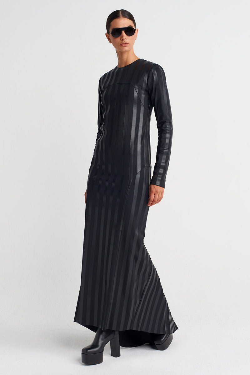 Nu Striped Long Train Dress Black