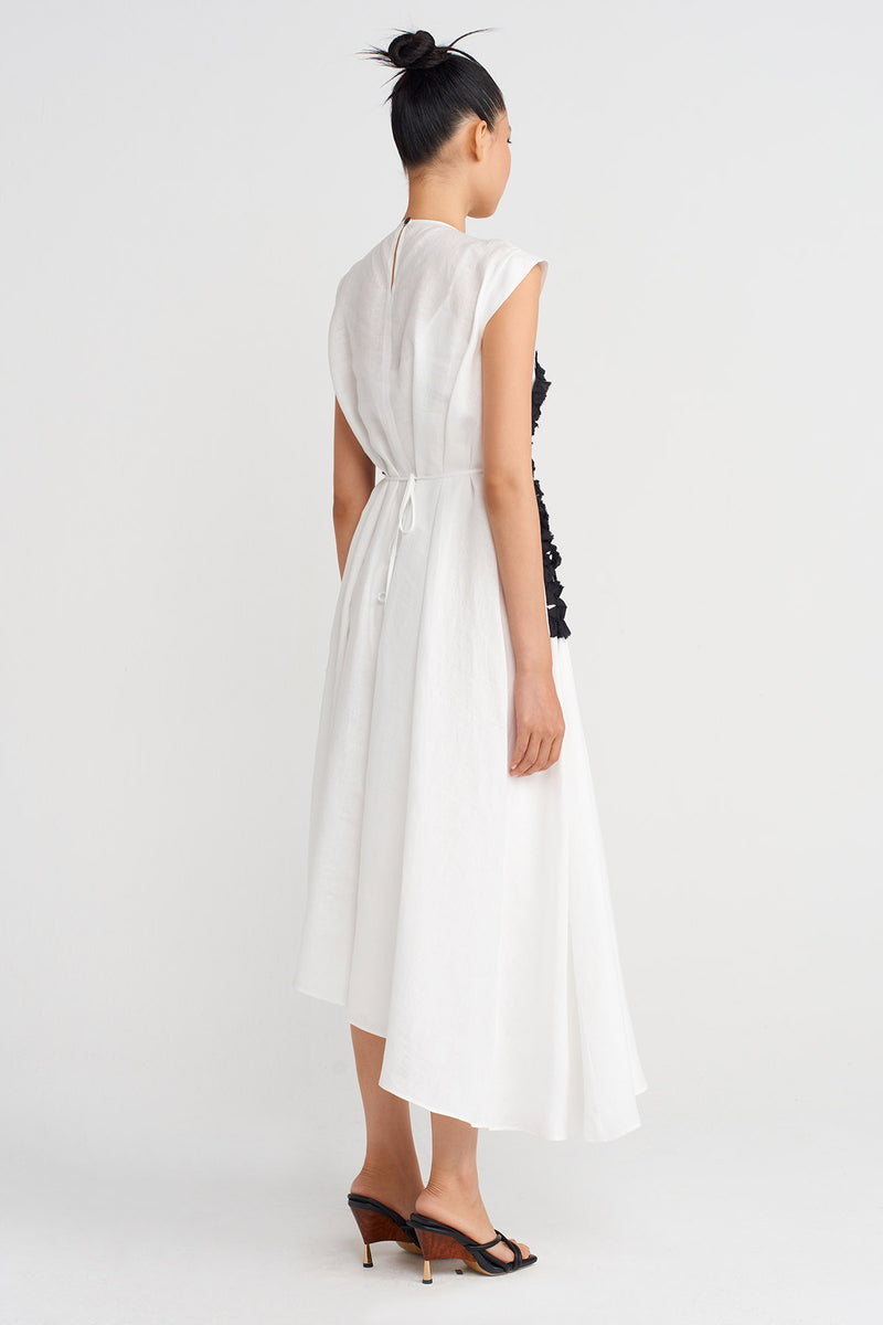 Nu Embroidered Linen Dress Off White/Black