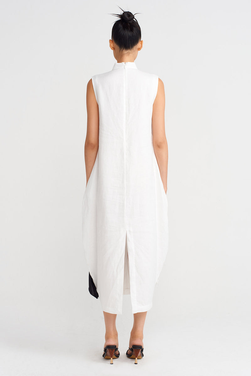 Nu Floral Appliqué Linen Dress Off White/Black