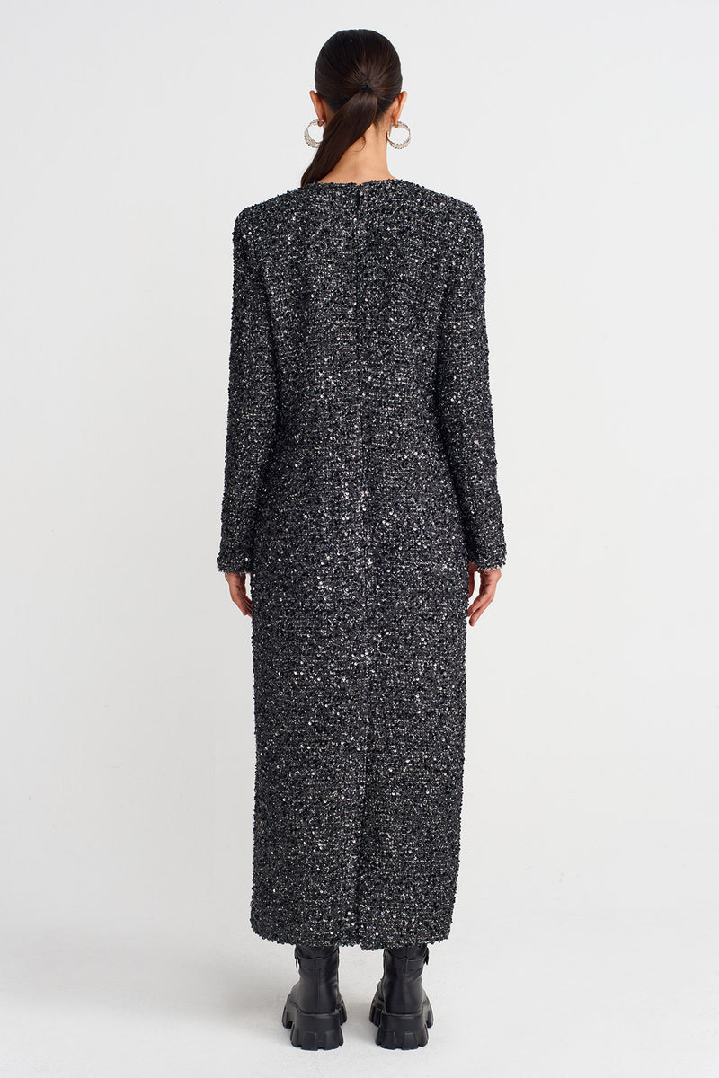 Nu Shimmery Maxi Dress Black/Offwhite