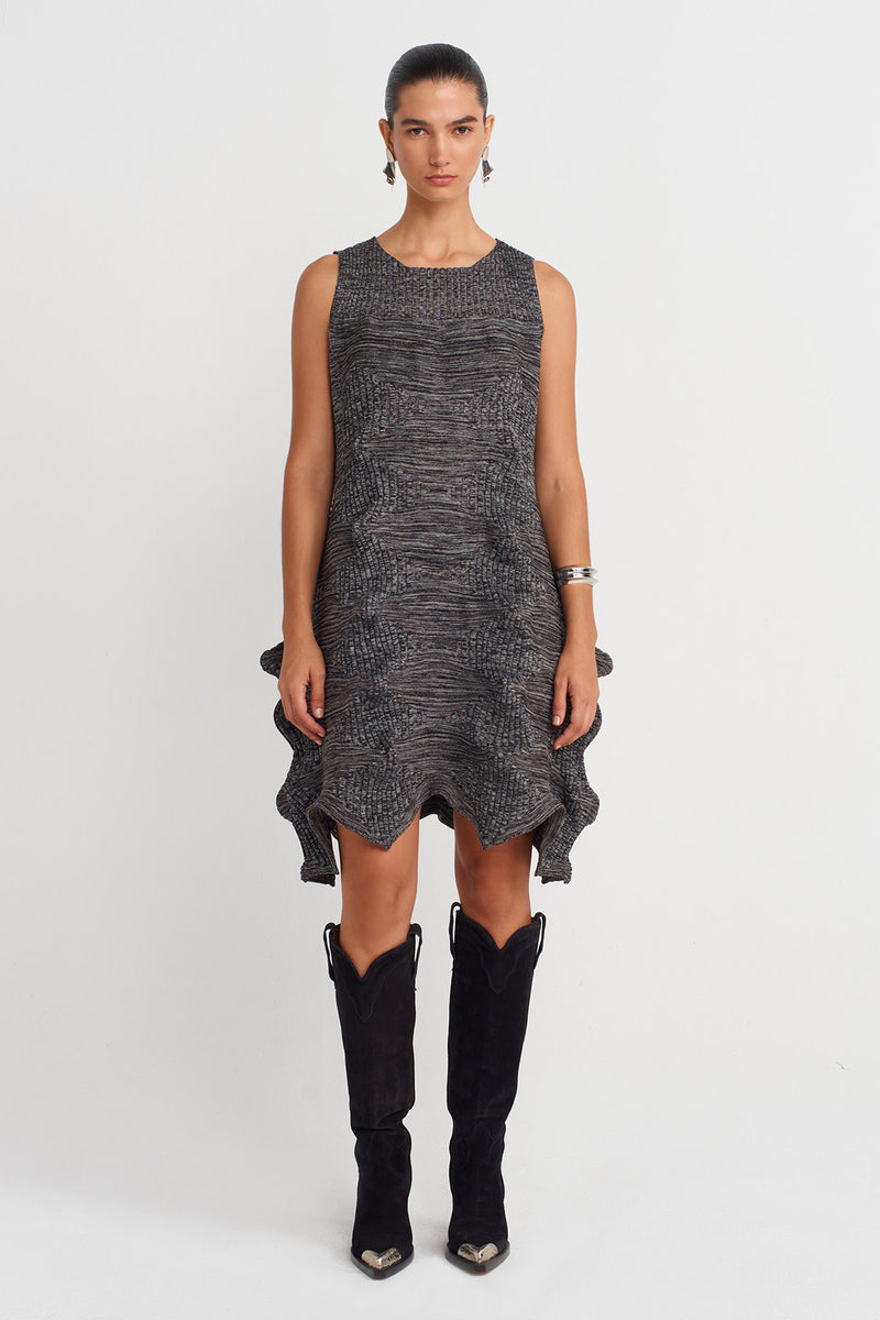 Nu Origami Textured Knit Dress Black