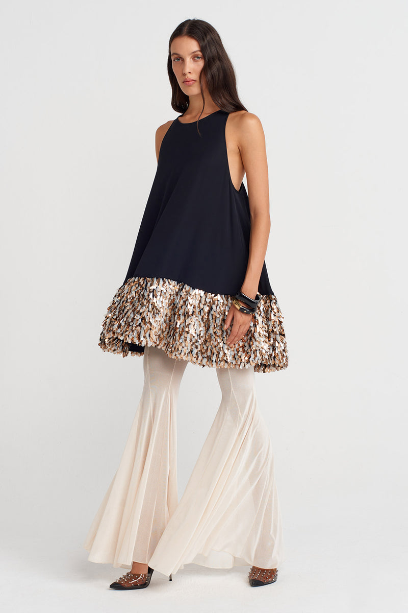 Nu Sequined Hem Halter Neck Mini Dress Black