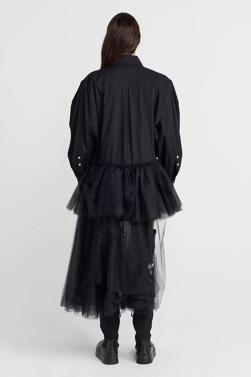 Nu Asymmetric Flared Hem Shirt Dress Black