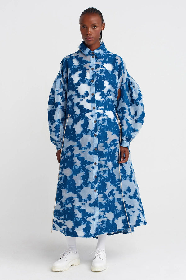 Nu Jacquard Patterned Transparent Shirt Dress Indigo