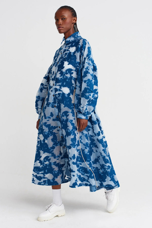 Nu Jacquard Patterned Transparent Shirt Dress Indigo
