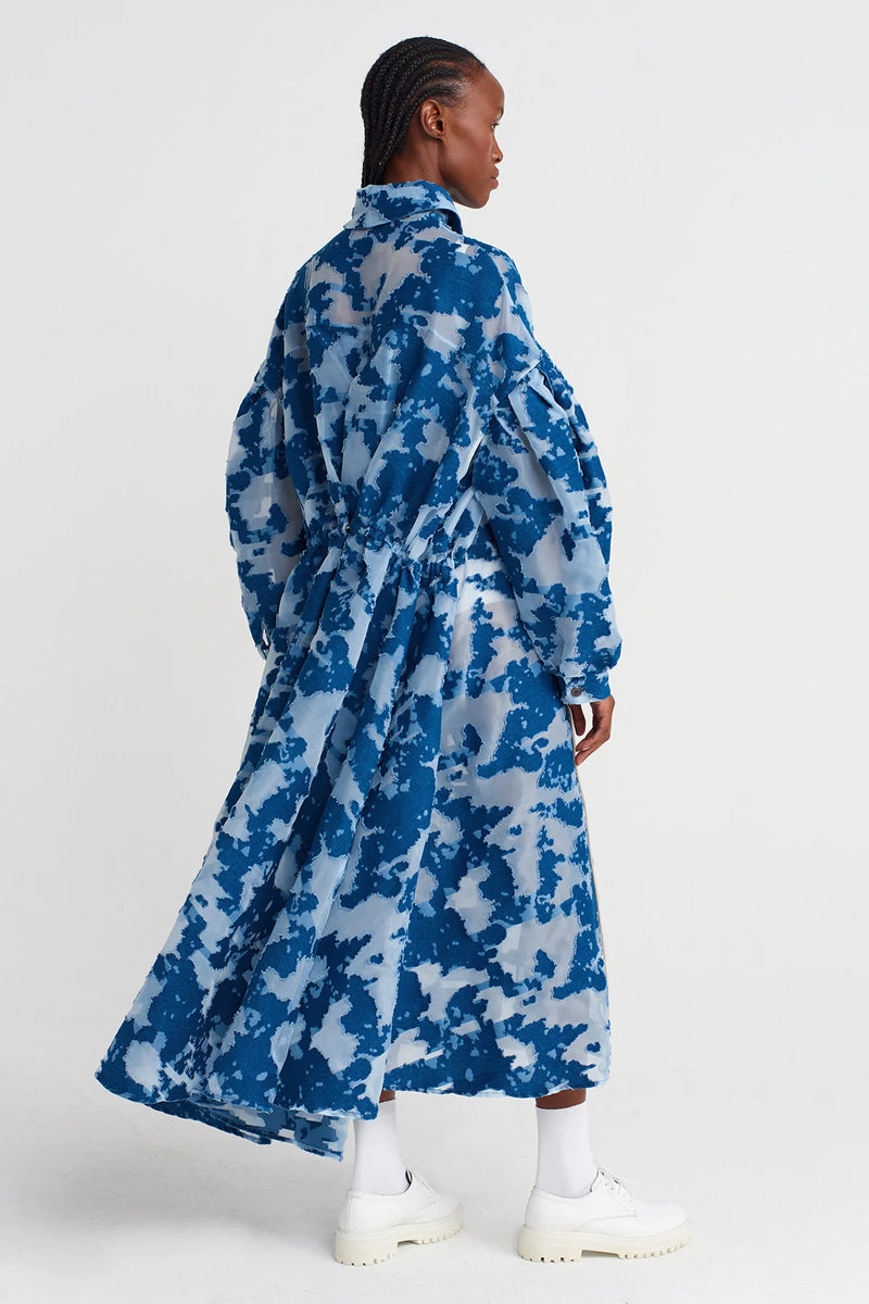 Nu Jacquard Patterned Transparent Shirt Dress Indigo