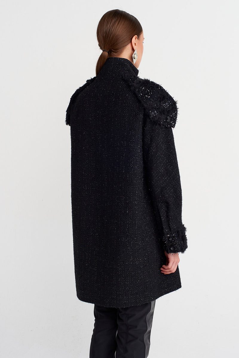 Nu Military Detailed Tweed Dress Black