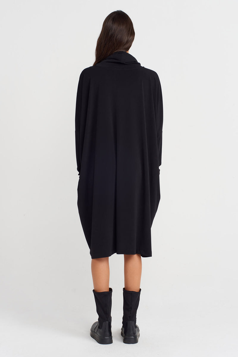 Nu Oversized Jersey Dress With Draped Neckline Black