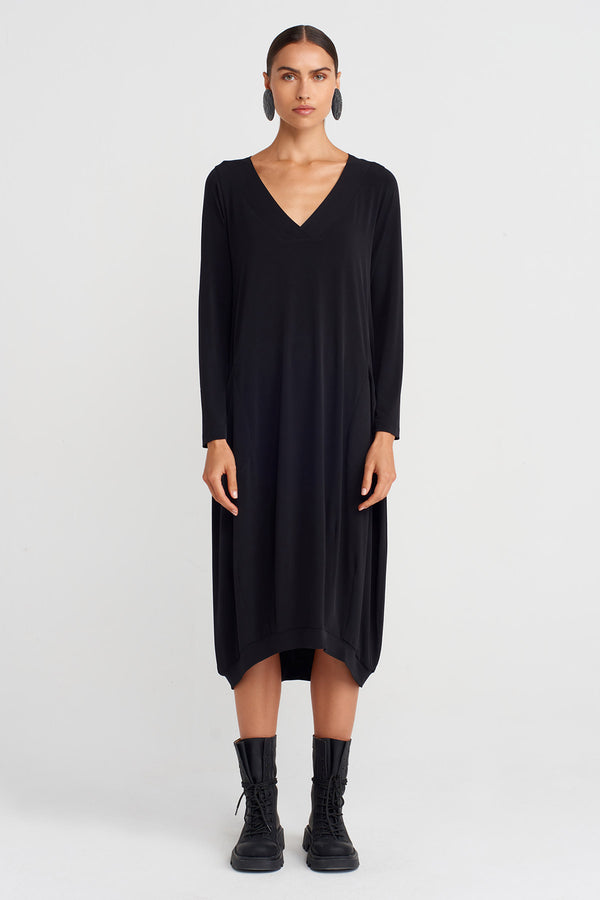 Nu V-Neck Jersey Dress Black