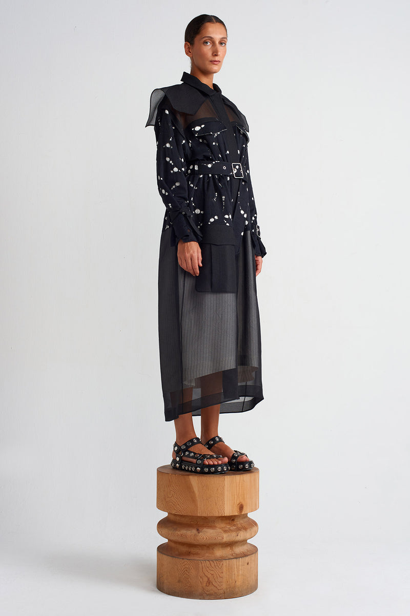 Nu Trench Coat With Organza And Lace Details Black