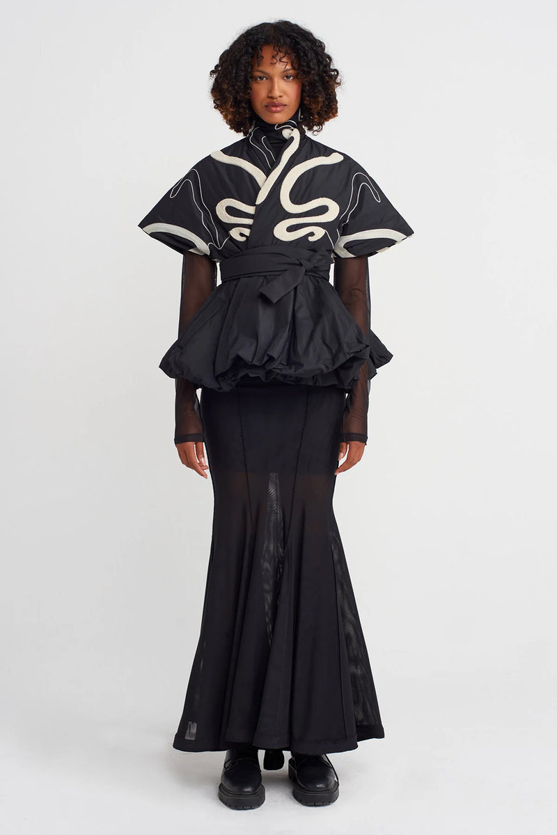 Nu Embroidered Taffeta Samurai Vest Natural/Black