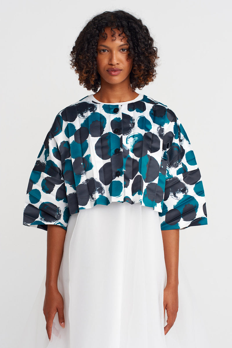 Nu Patterned Pleated Short Jacket Multi Color