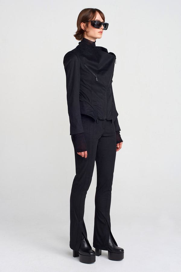 Nu Zipper Detailed Suede Jacket Black