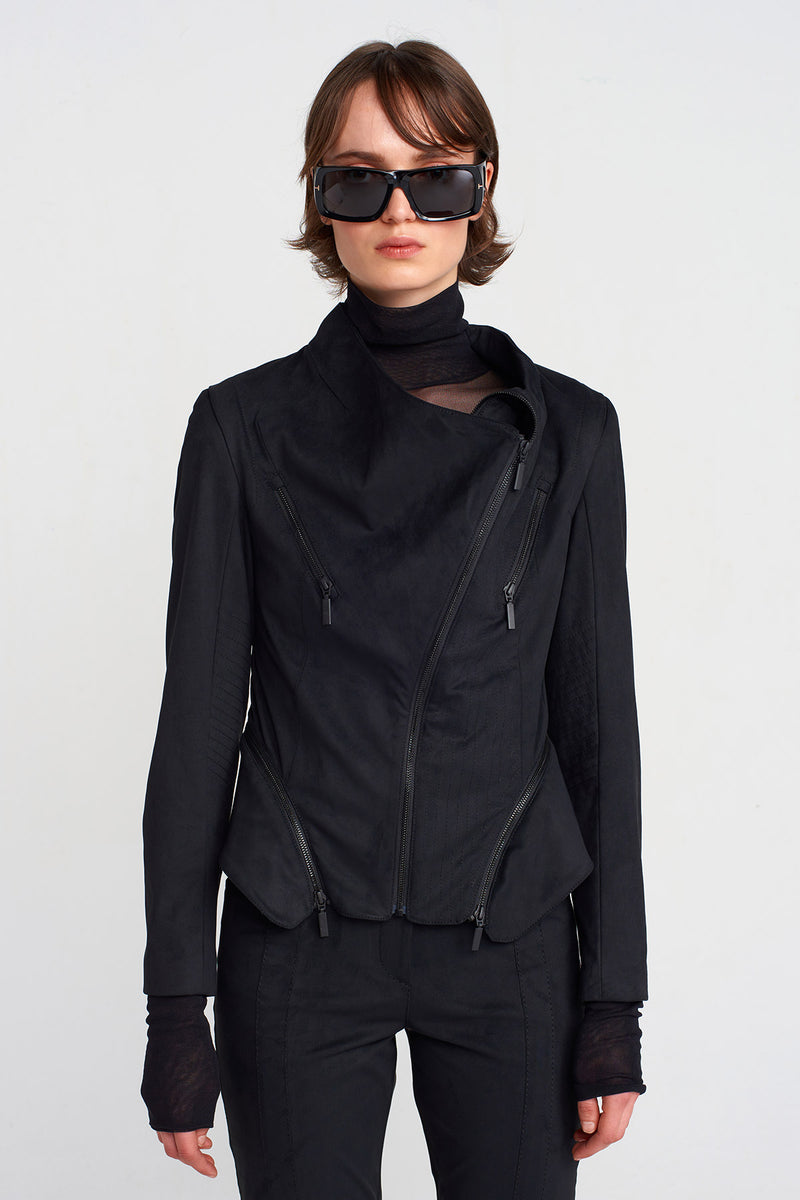 Nu Zipper Detailed Suede Jacket Black