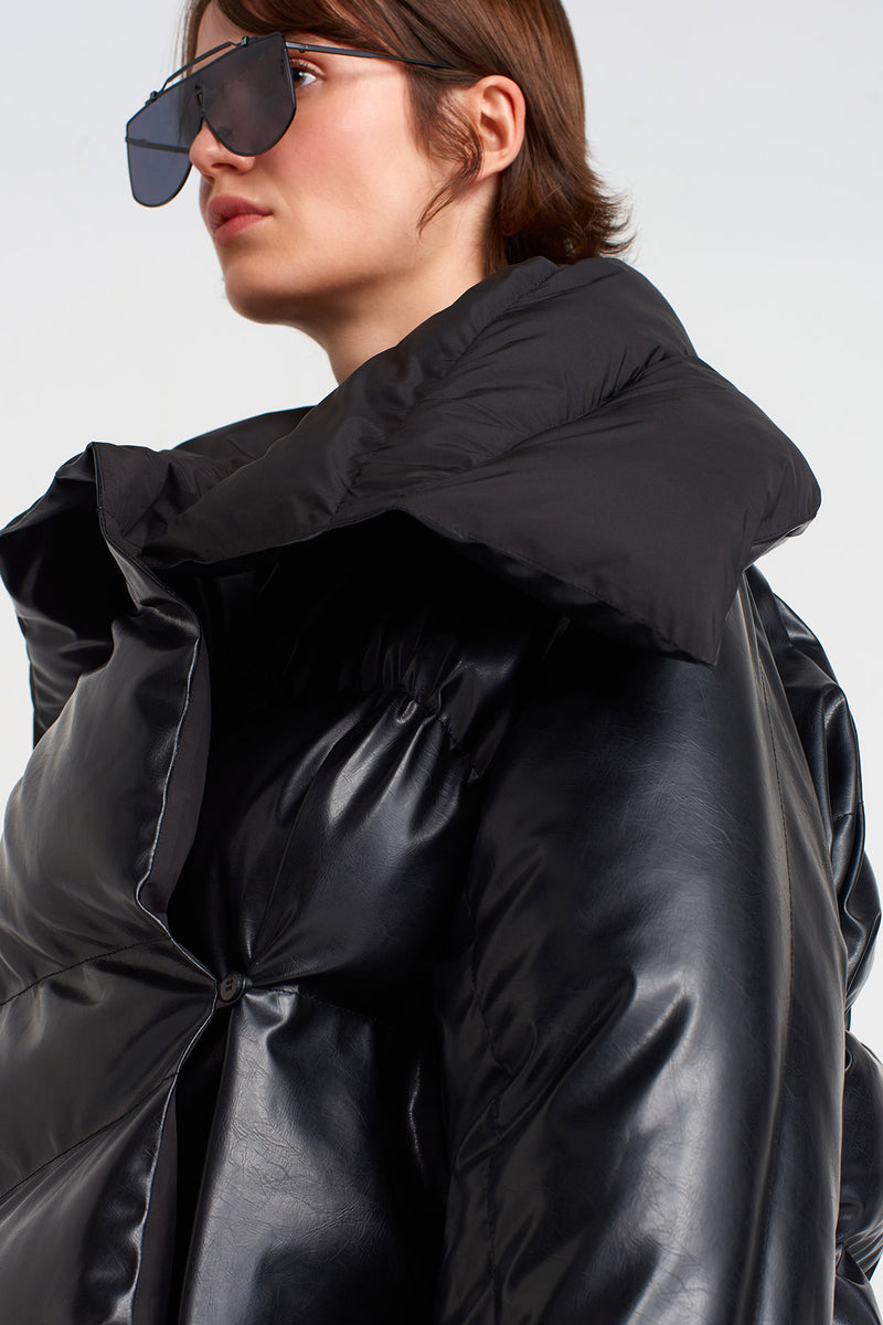 Nu Vegan Leather Puffer Coat Black