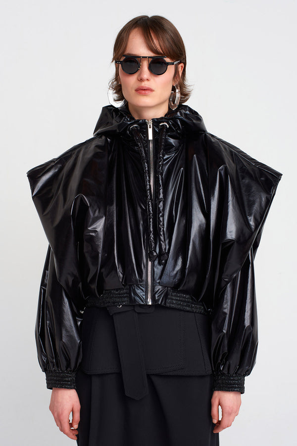 Nu Shiny, Large Shoulder Bomber Jacket Black