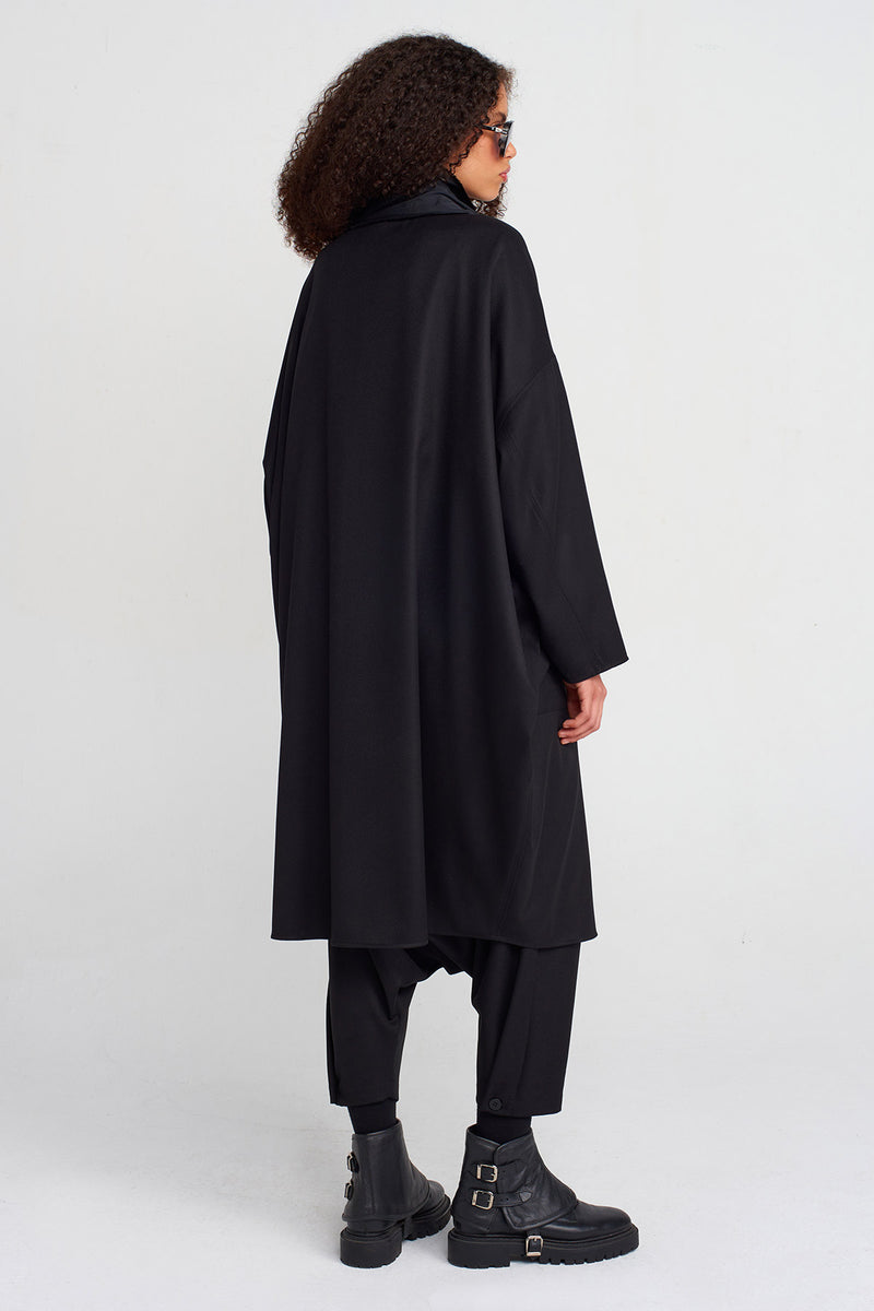 Nu Oversized Collar Wrap Closure Coat Black