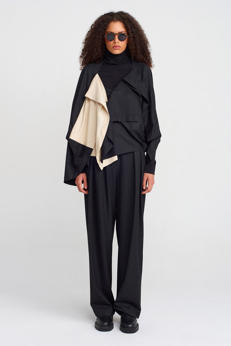 Nu Color Block Wrap Collar Blazer Natural/Black