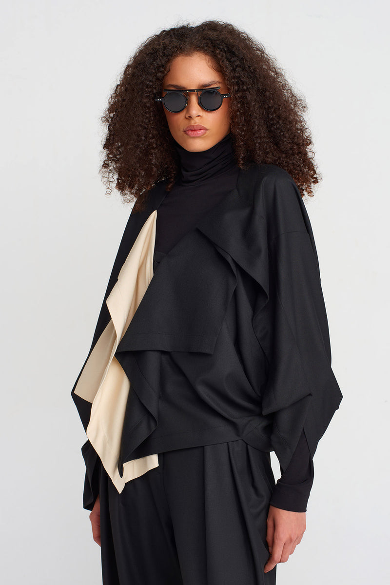 Nu Color Block Wrap Collar Blazer Natural/Black
