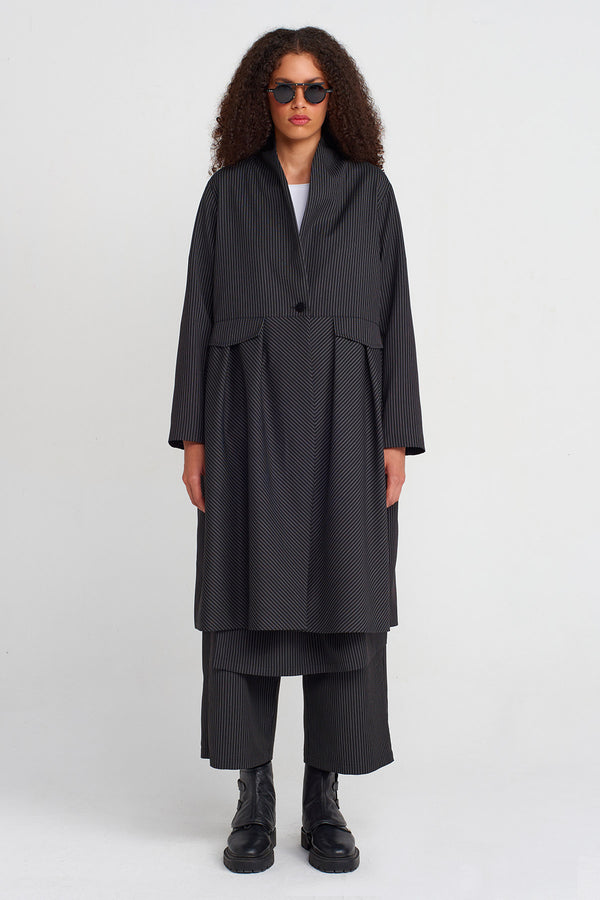 Nu Striped Long Jacket Black